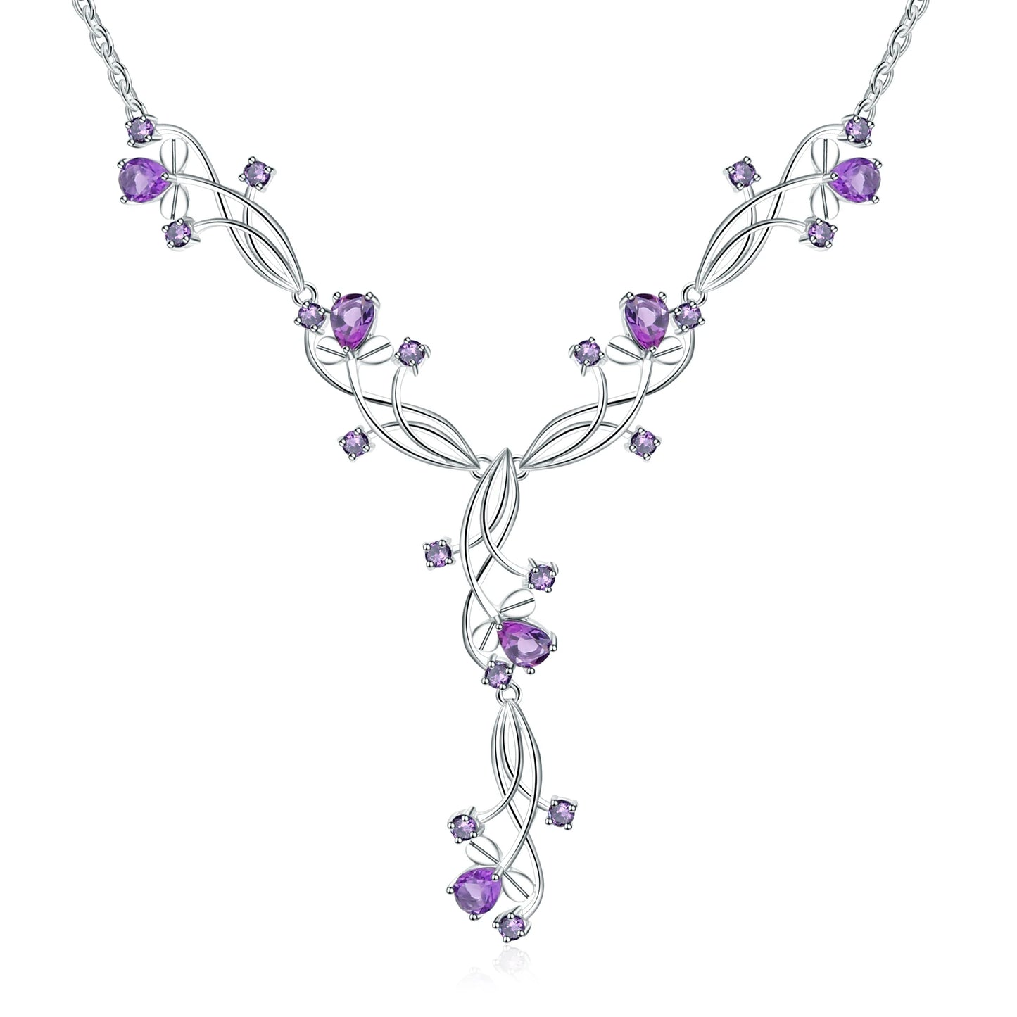 Collar nupcial floral con piedras preciosas GRACE en plata de ley