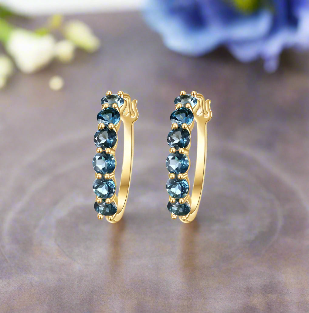 Pendientes de aro con piedras preciosas en plata de ley bañada en oro de 14 quilates