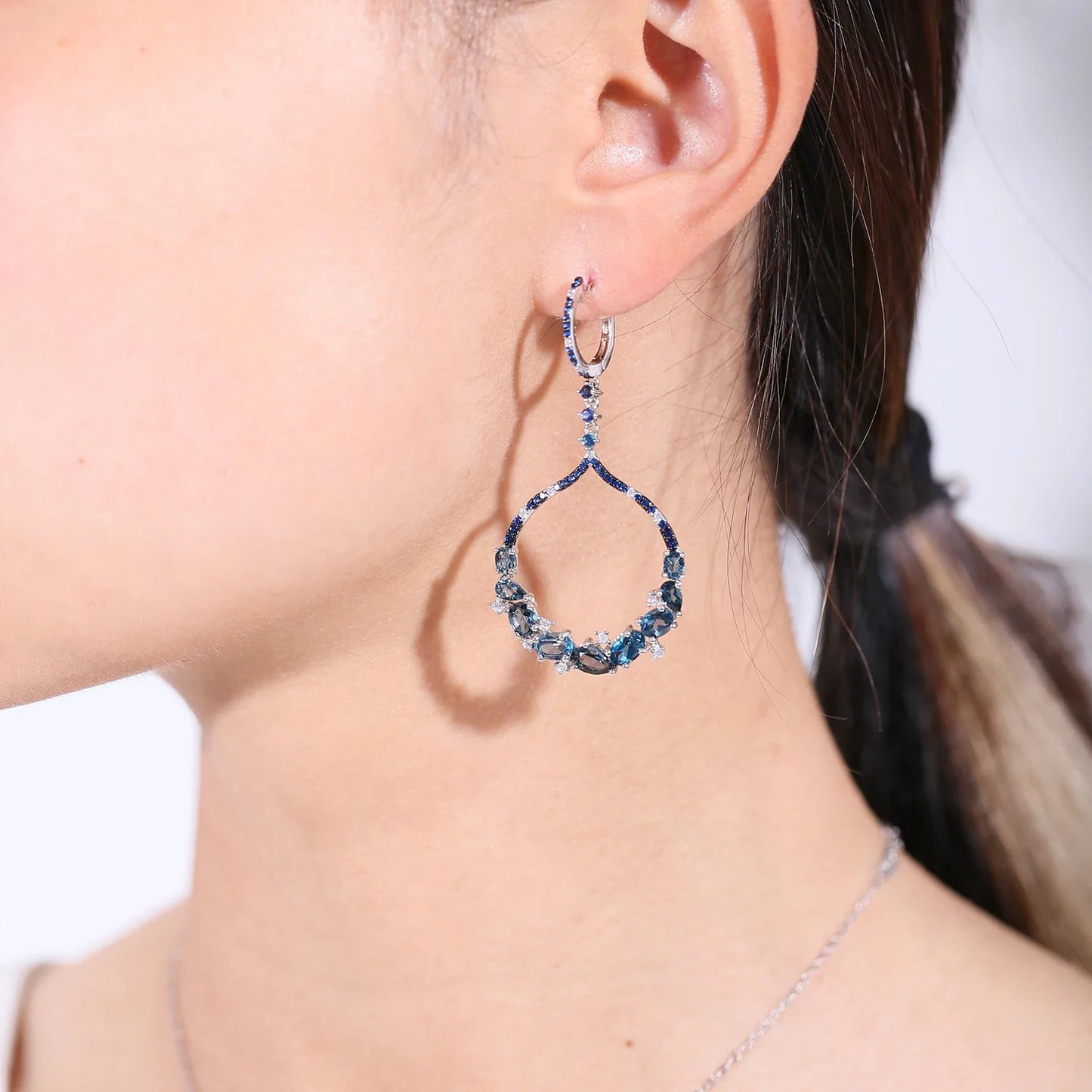 GRACE Gemstone Circle Drop Earrings in Sterling Silver