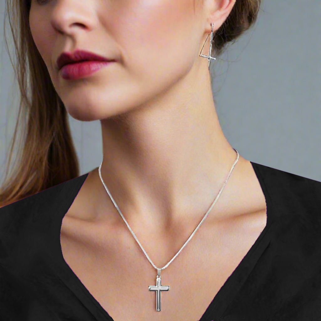 Collar de cruz artesanal "Mi querida hija" con cita de Santa Gemma Galgani