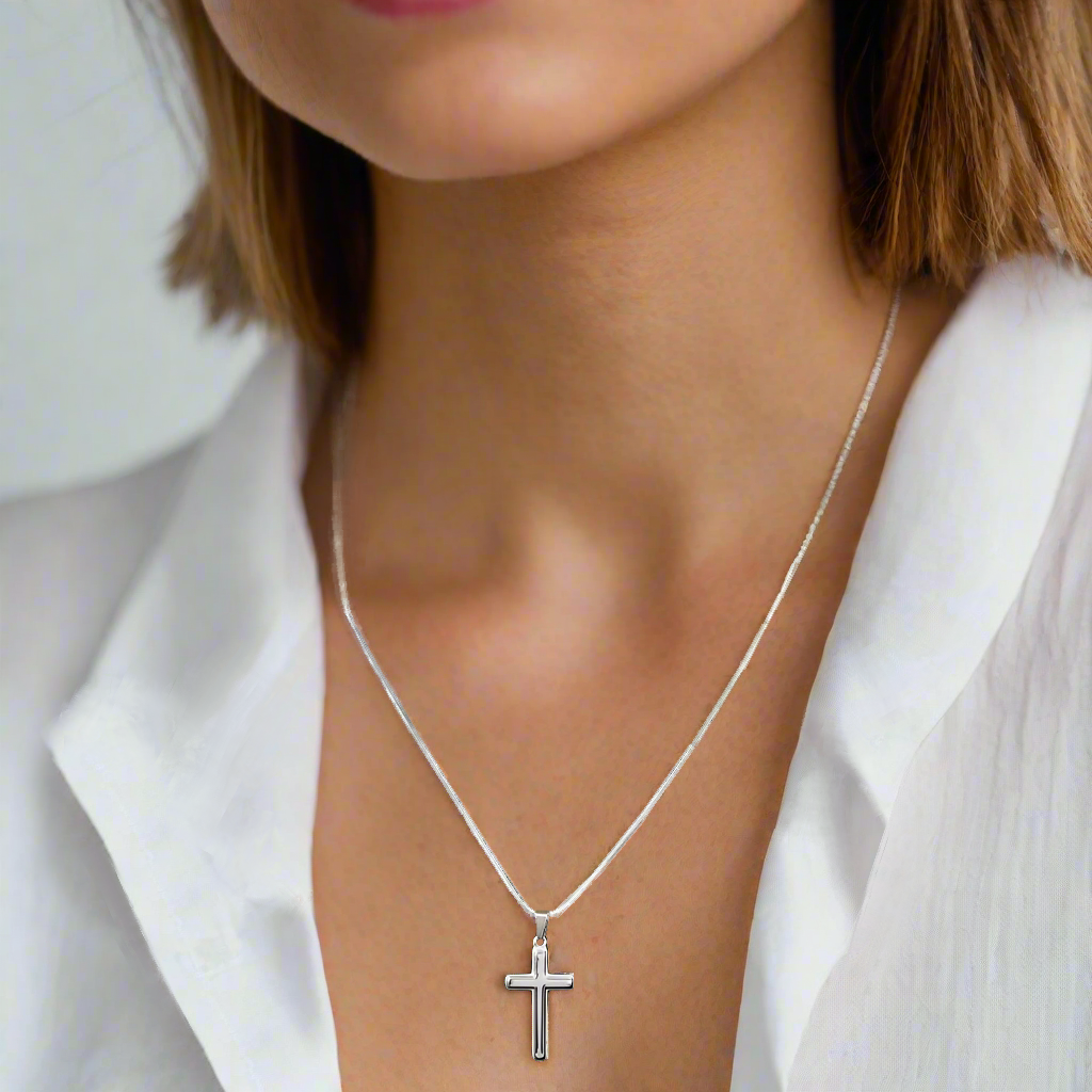 Collar de cruz artesanal "Mi querida hija" con cita de Santa Gemma Galgani
