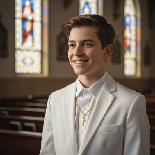 Blessings On Your Confirmation Personalized Cross Necklace with Saint Ambrose Quote