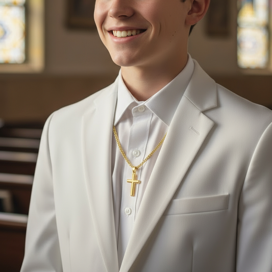 Grandson Blessings On Your Confirmation Personalized Cross Necklace with Saint Ambrose Quote