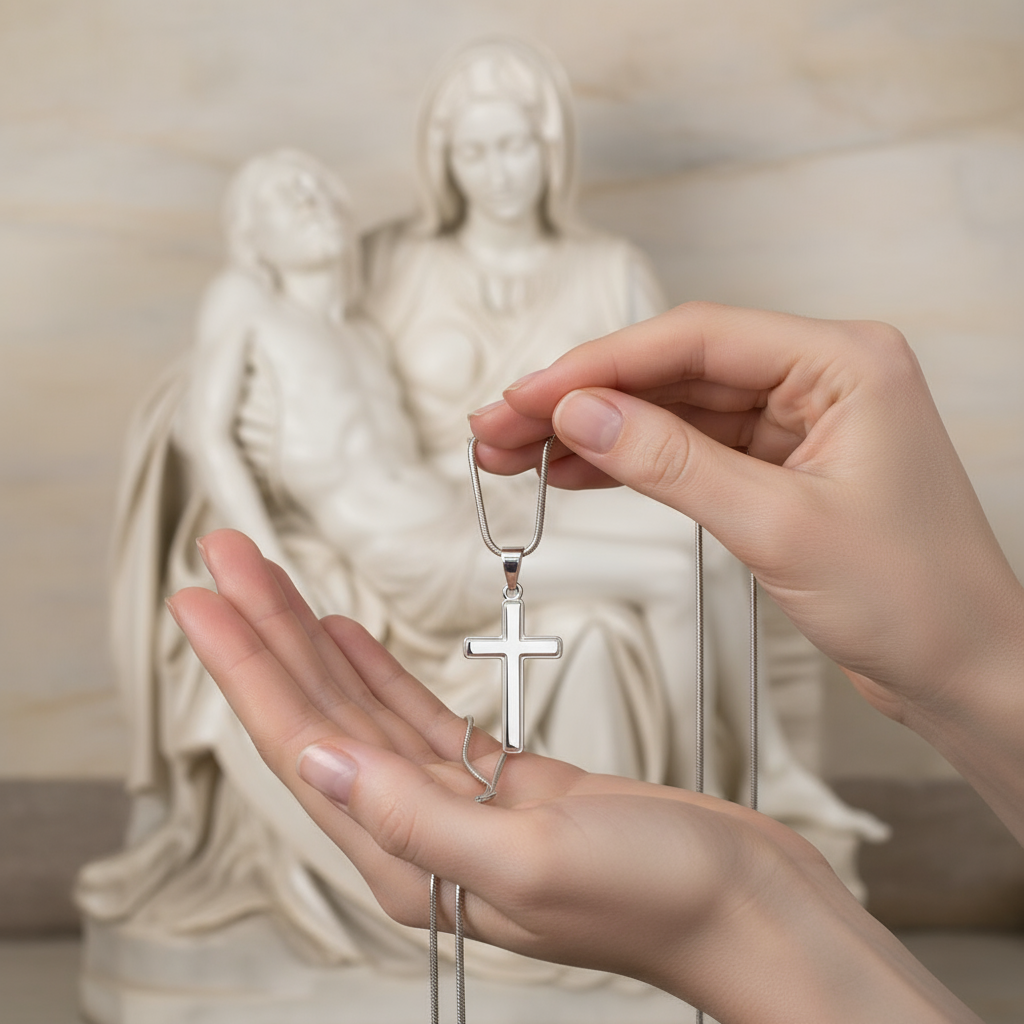 Collier croix artisanal « Mon cher ami » avec citation de Sainte Gemma Galgani
