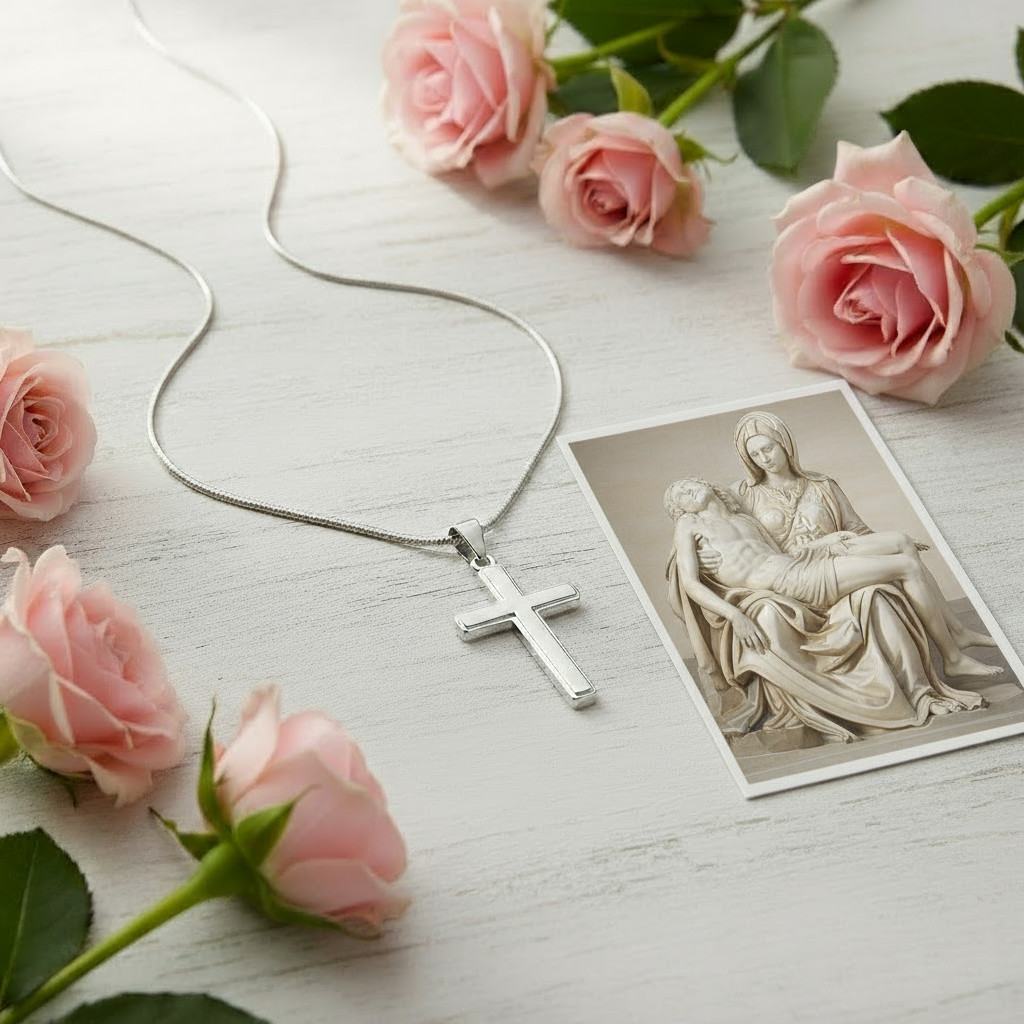 My Dear Sister Personalized Cross Necklace with Saint Gemma Galgani Quote