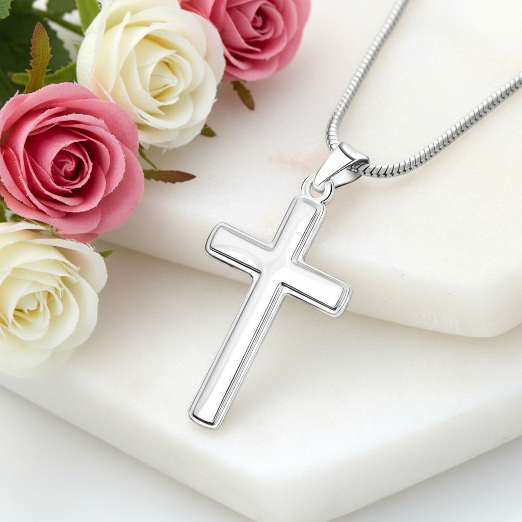 Collier croix artisanal « Mon cher ami » avec citation de Sainte Gemma Galgani