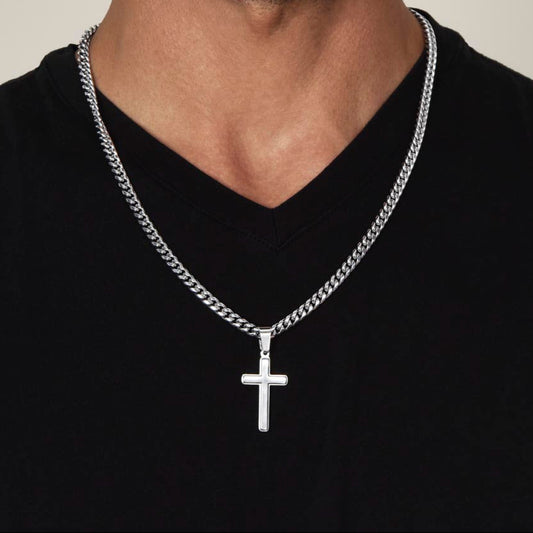 My Dear Grandpa Cuban Chain Artisan Cross Necklace with Saint John of the Cross Quote