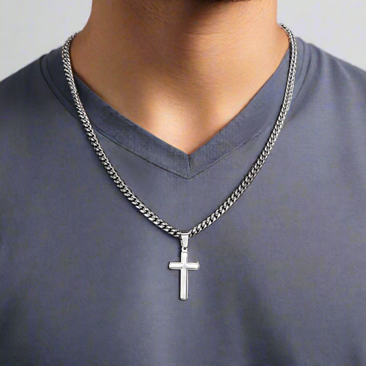 My Dear Boyfriend Cuban Chain Artisan Cross Necklace with Saint John of the Cross Quote