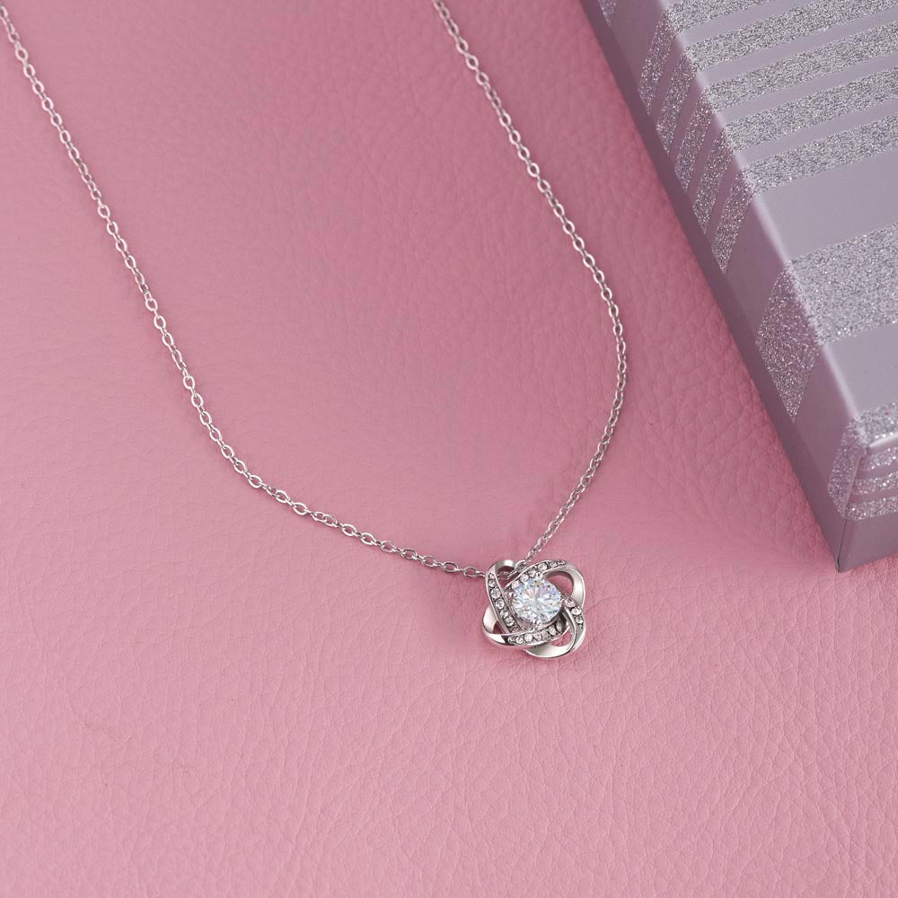 Áve María Love Knot Necklace with Eternal Rose and LATIN Prayer Card (with accents)