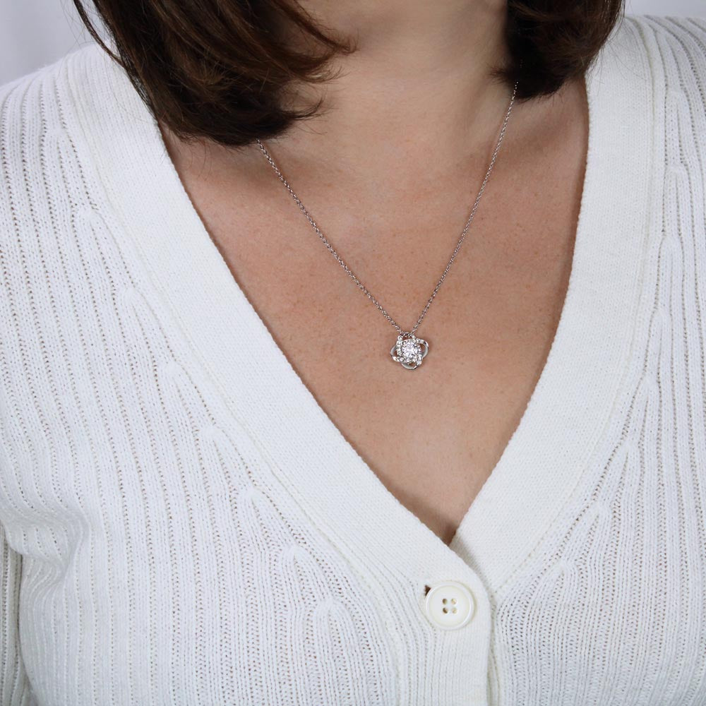 Áve María Love Knot Necklace with Eternal Rose and LATIN Prayer Card (with accents)