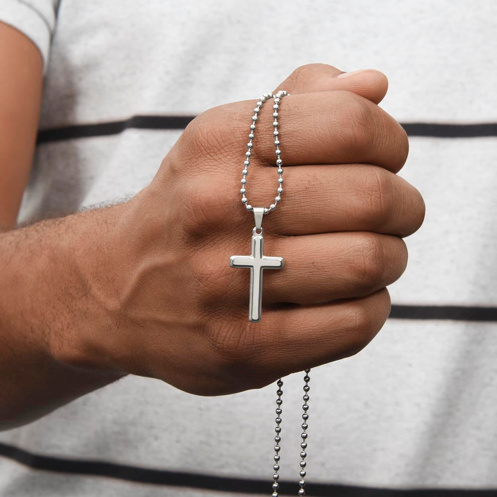 Godson Cross Necklace with Saint Clare of Assisi Quote