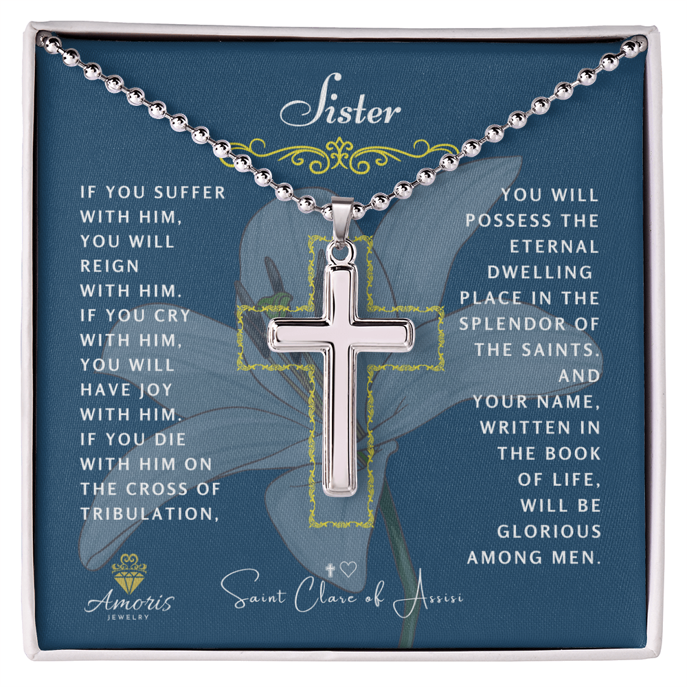 Collar de la Cruz de Hermana con cita de Santa Clara de Asís