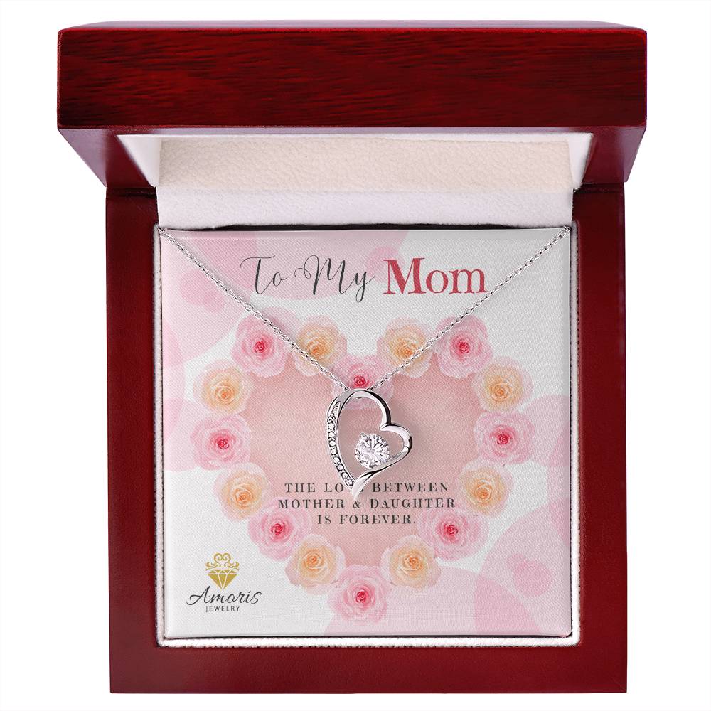 To My Mom Valentine Heart Necklace with Message Card