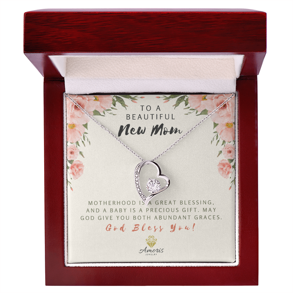 To A Beautiful New Mom Forever Love Necklace with Message Card