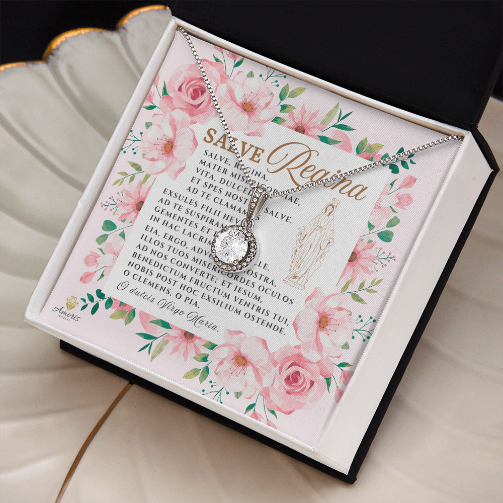 Collar Salve Regina Esperanza Eterna con tarjeta de oración en latín