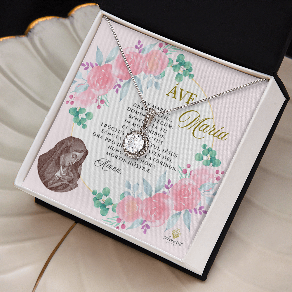 Áve María Eternal Hope Necklace with LATIN Prayer Card (with accents)