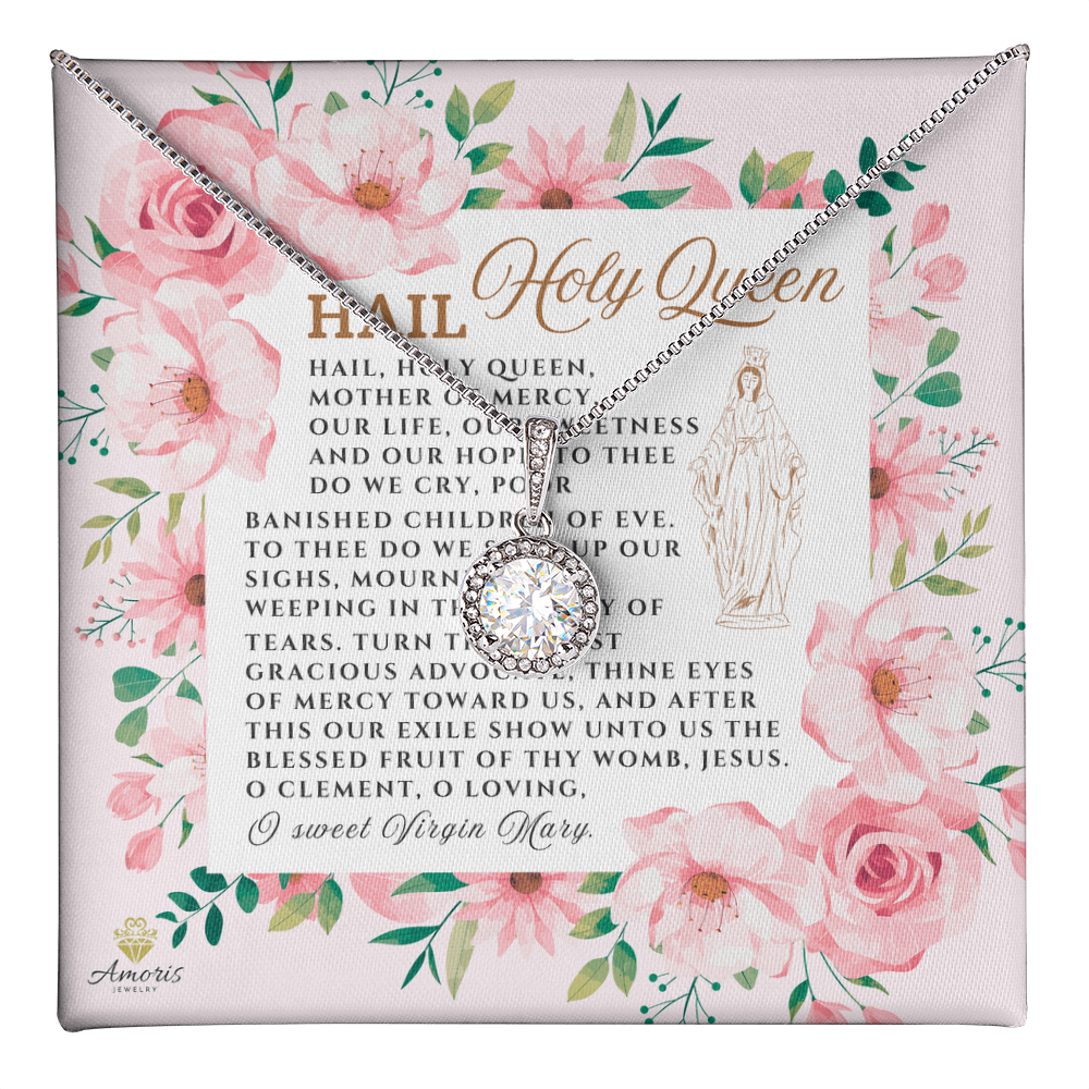 Collar Salve Reina Santa Esperanza Eterna con tarjeta de oración en INGLÉS