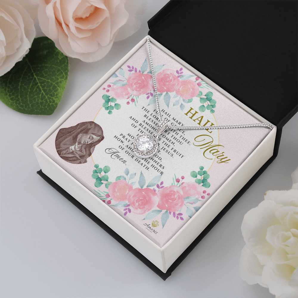 Collar Ave María Esperanza Eterna con Tarjeta de Oración en INGLÉS