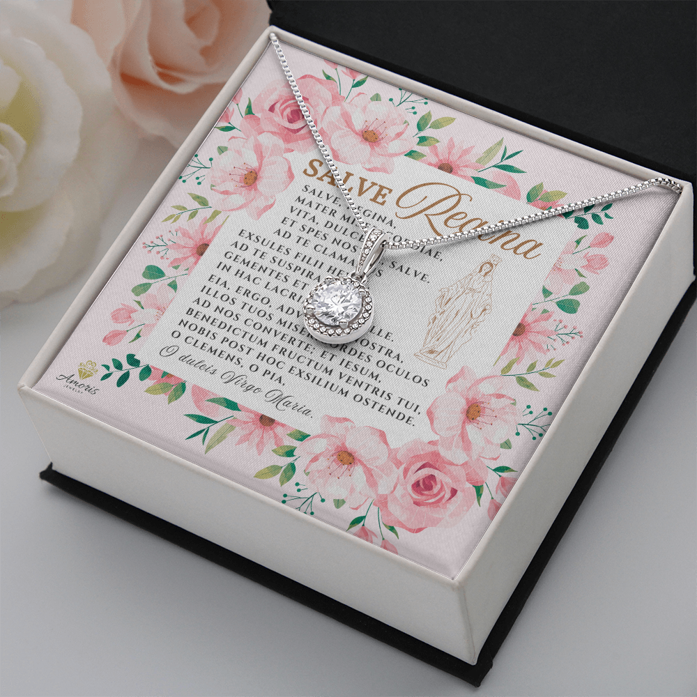 Collar Salve Regina Esperanza Eterna con tarjeta de oración en latín