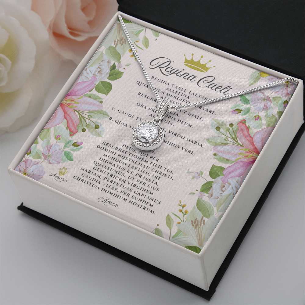 Collar Regina Caeli Esperanza Eterna con tarjeta de oración en latín