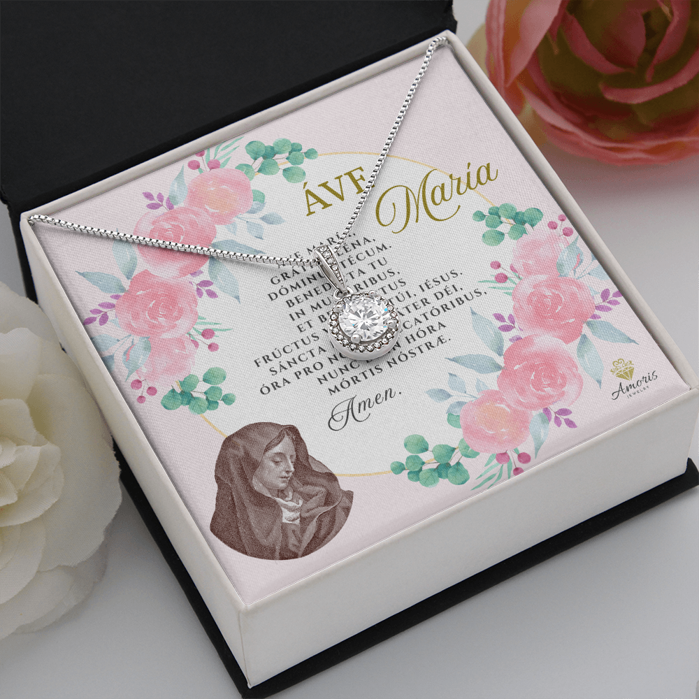 Áve María Eternal Hope Necklace with LATIN Prayer Card (with accents)