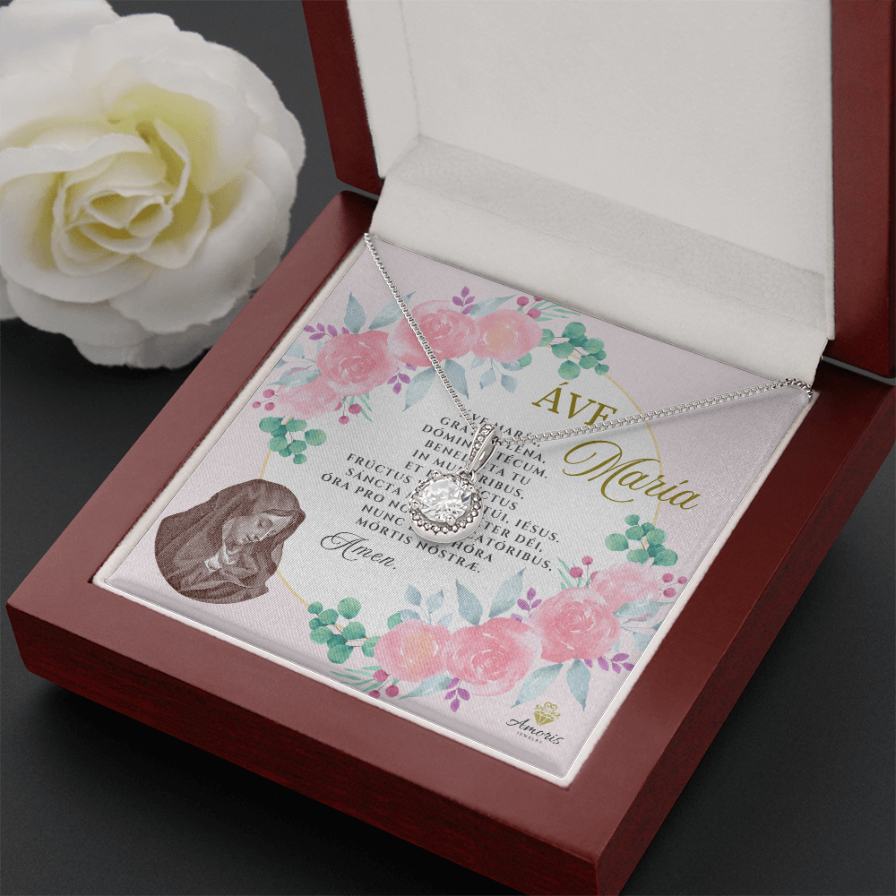 Áve María Eternal Hope Necklace with LATIN Prayer Card (with accents)