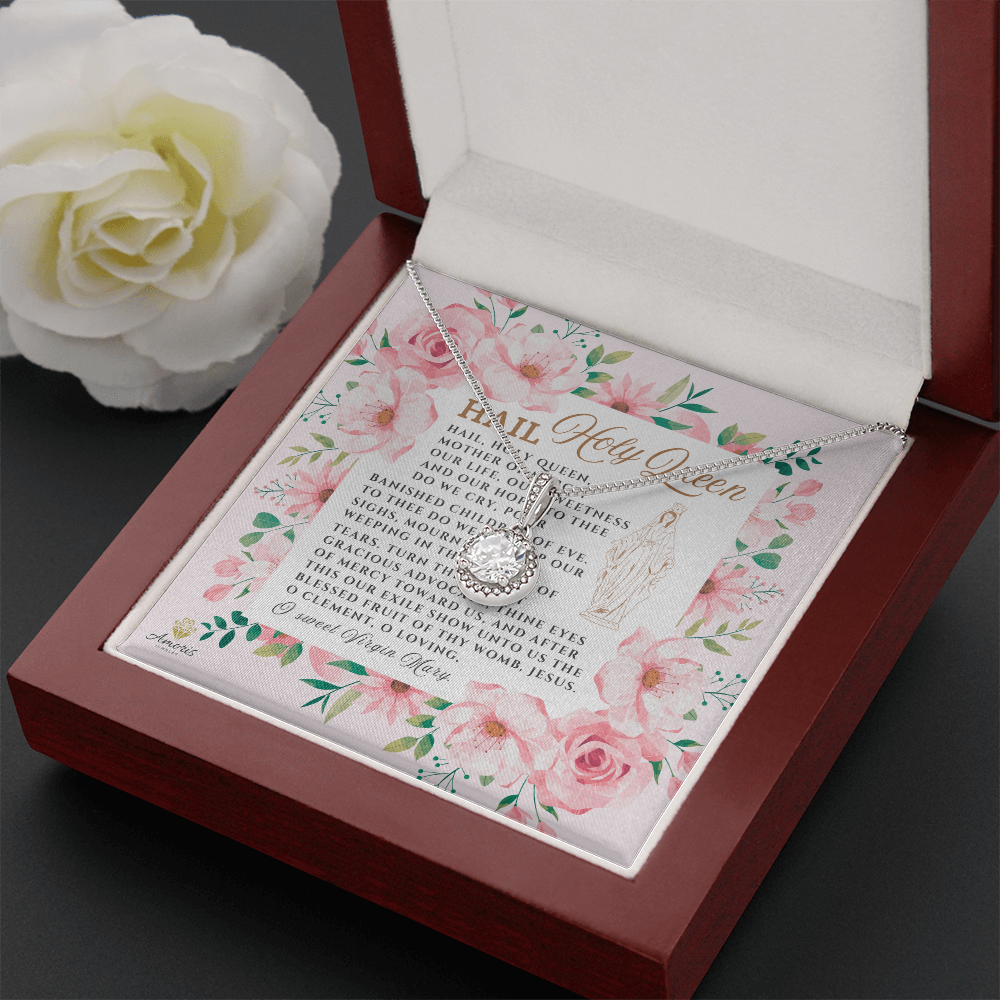 Collar Salve Reina Santa Esperanza Eterna con tarjeta de oración en INGLÉS