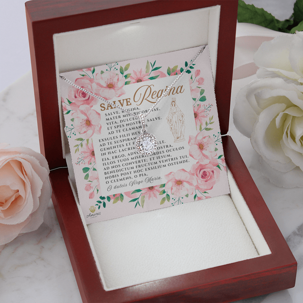 Collar Salve Regina Esperanza Eterna con tarjeta de oración en latín