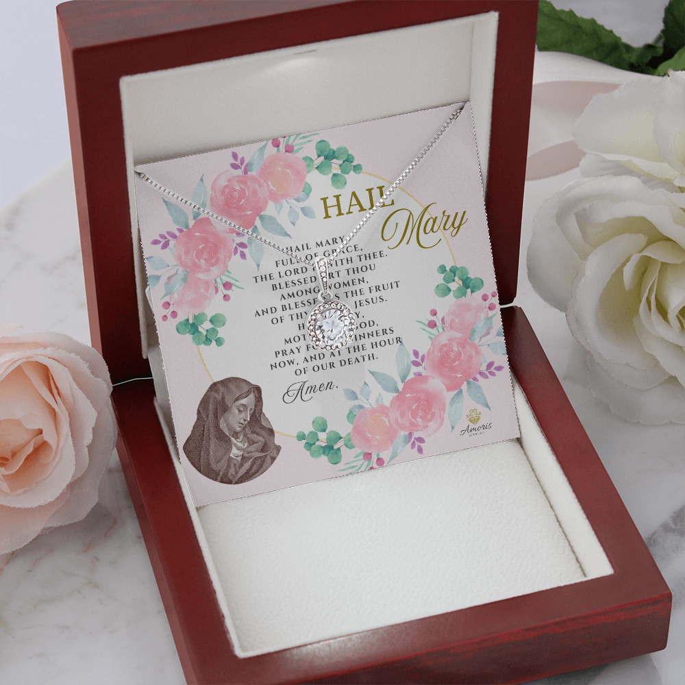 Collar Ave María Esperanza Eterna con Tarjeta de Oración en INGLÉS