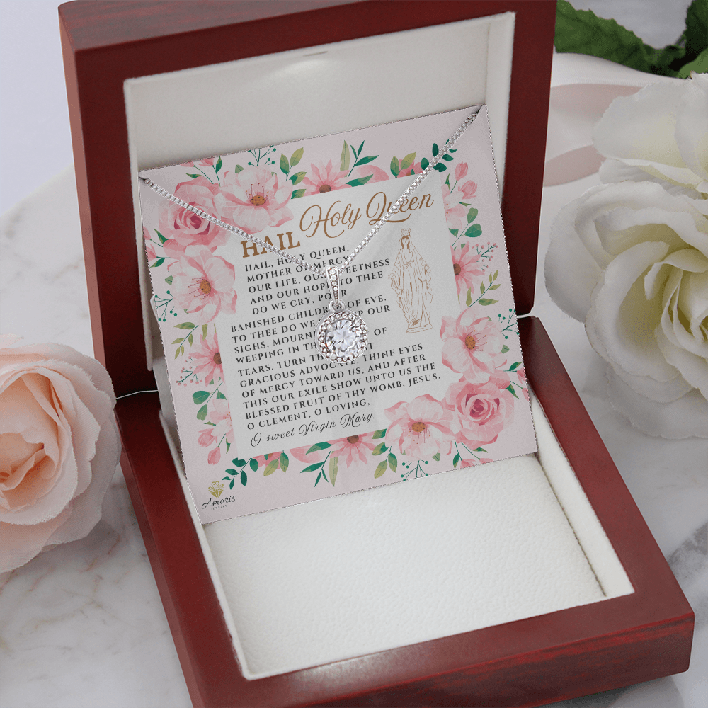 Collar Salve Reina Santa Esperanza Eterna con tarjeta de oración en INGLÉS