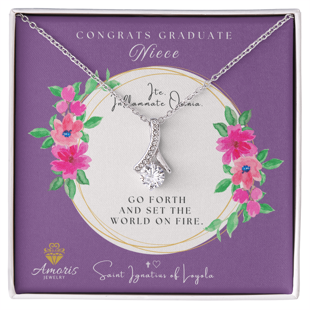 Congrats Graduate Niece Necklace with Saint Ignatius of Loyola Quote