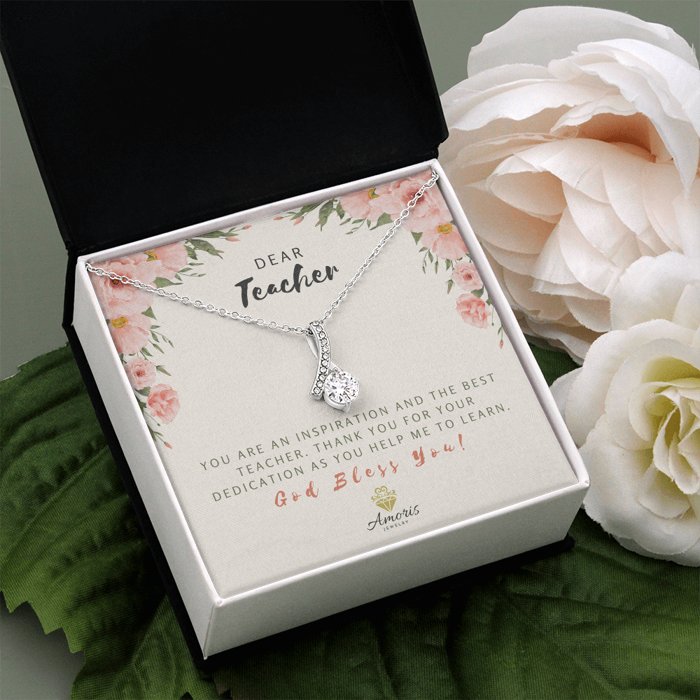 Dear Teacher God Bless You Necklace with Message Card
