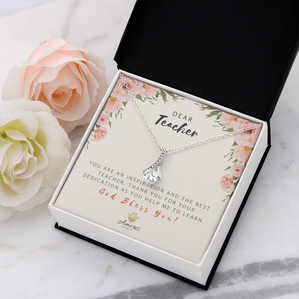 Dear Teacher God Bless You Necklace with Message Card