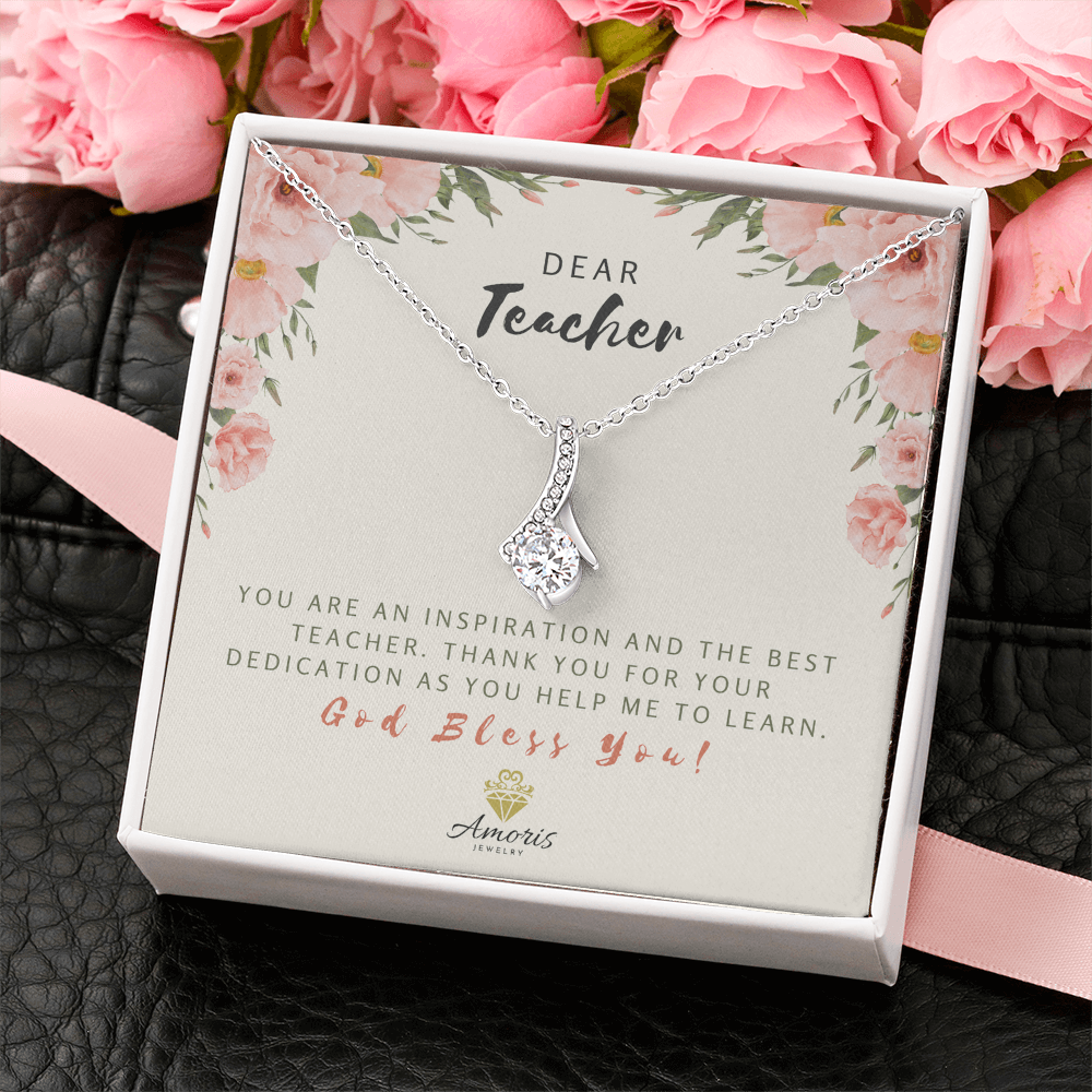 Dear Teacher God Bless You Necklace with Message Card