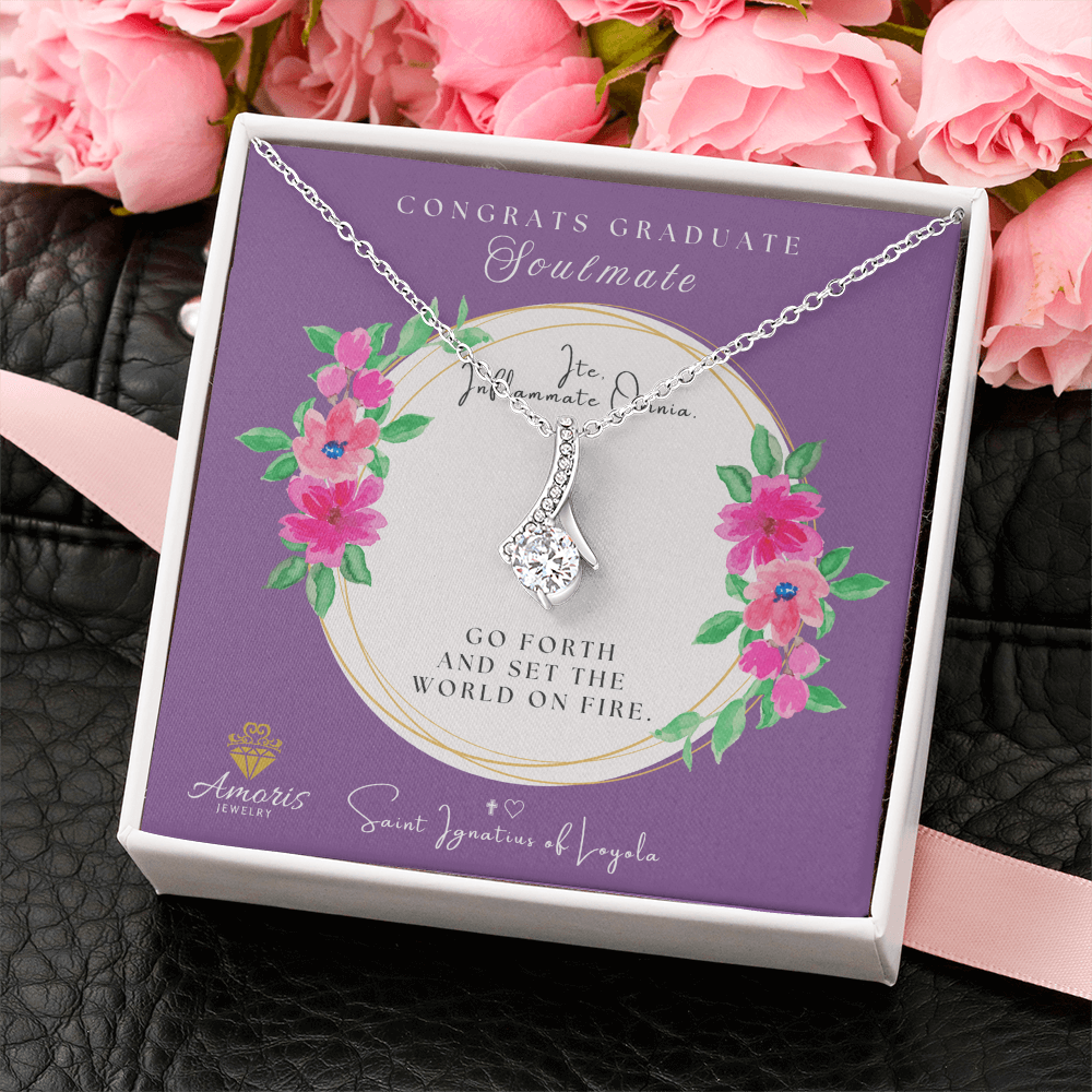 Congrats Graduate Soulmate Necklace with Saint Ignatius of Loyola Quote