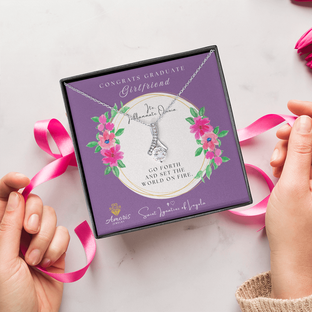 Congrats Graduate Girlfriend Necklace with Saint Ignatius of Loyola Quote