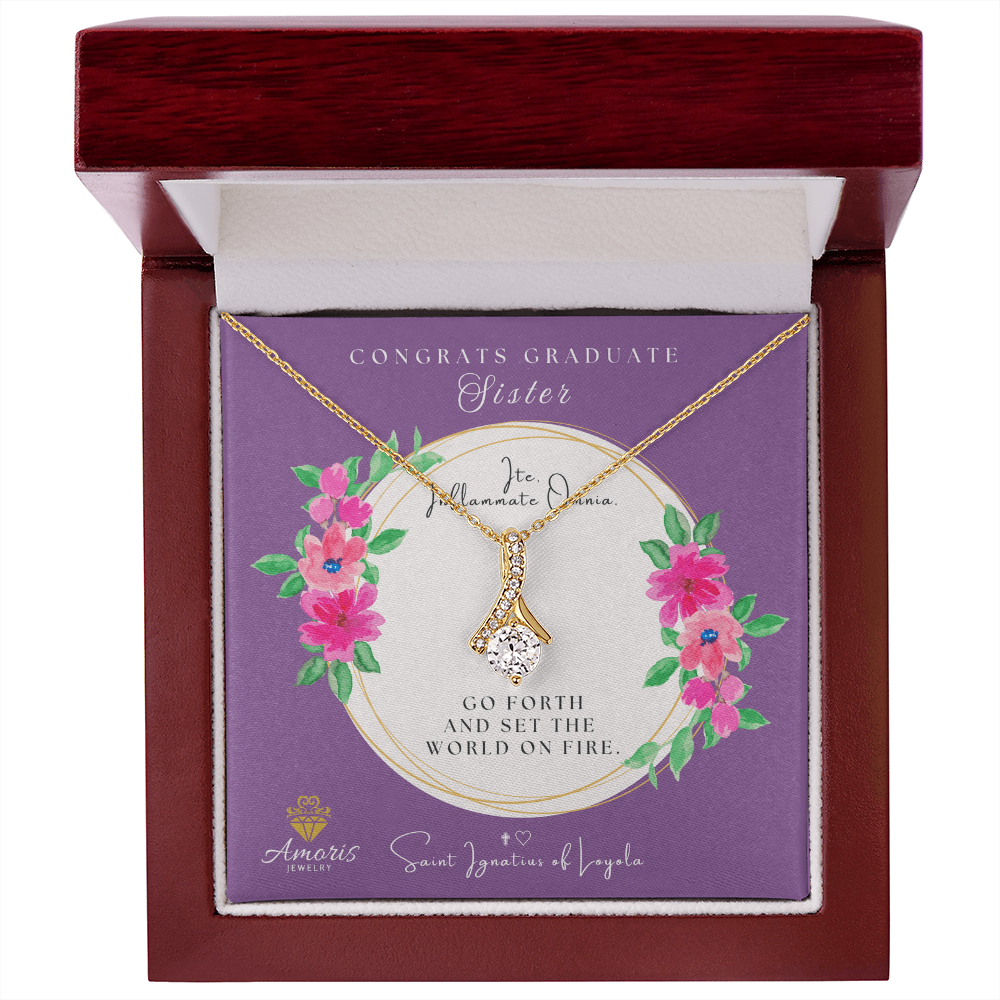 Congrats Graduate Sister Necklace with Saint Ignatius of Loyola Quote