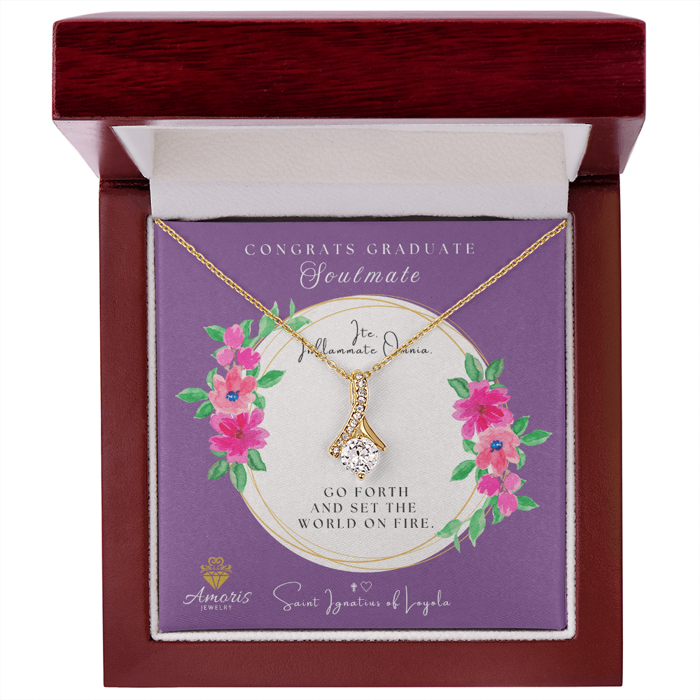 Congrats Graduate Soulmate Necklace with Saint Ignatius of Loyola Quote