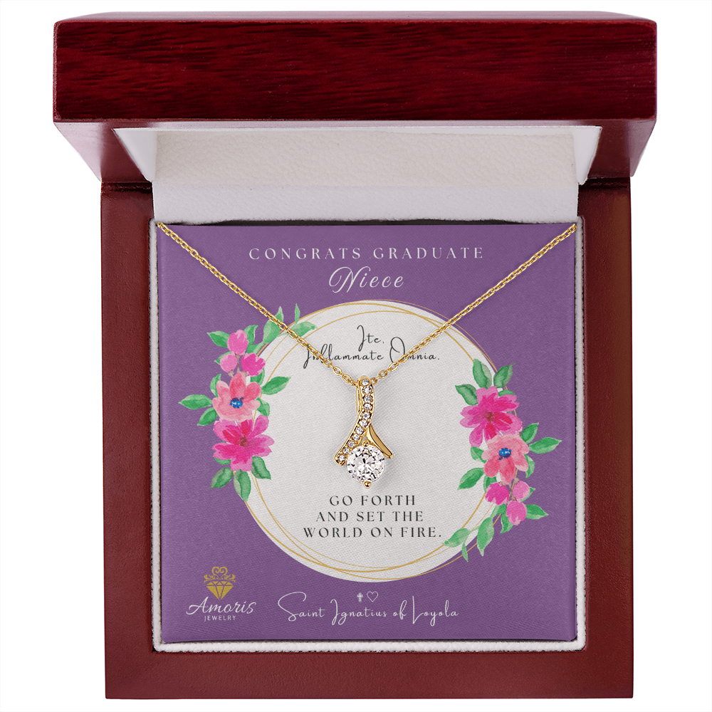 Congrats Graduate Niece Necklace with Saint Ignatius of Loyola Quote