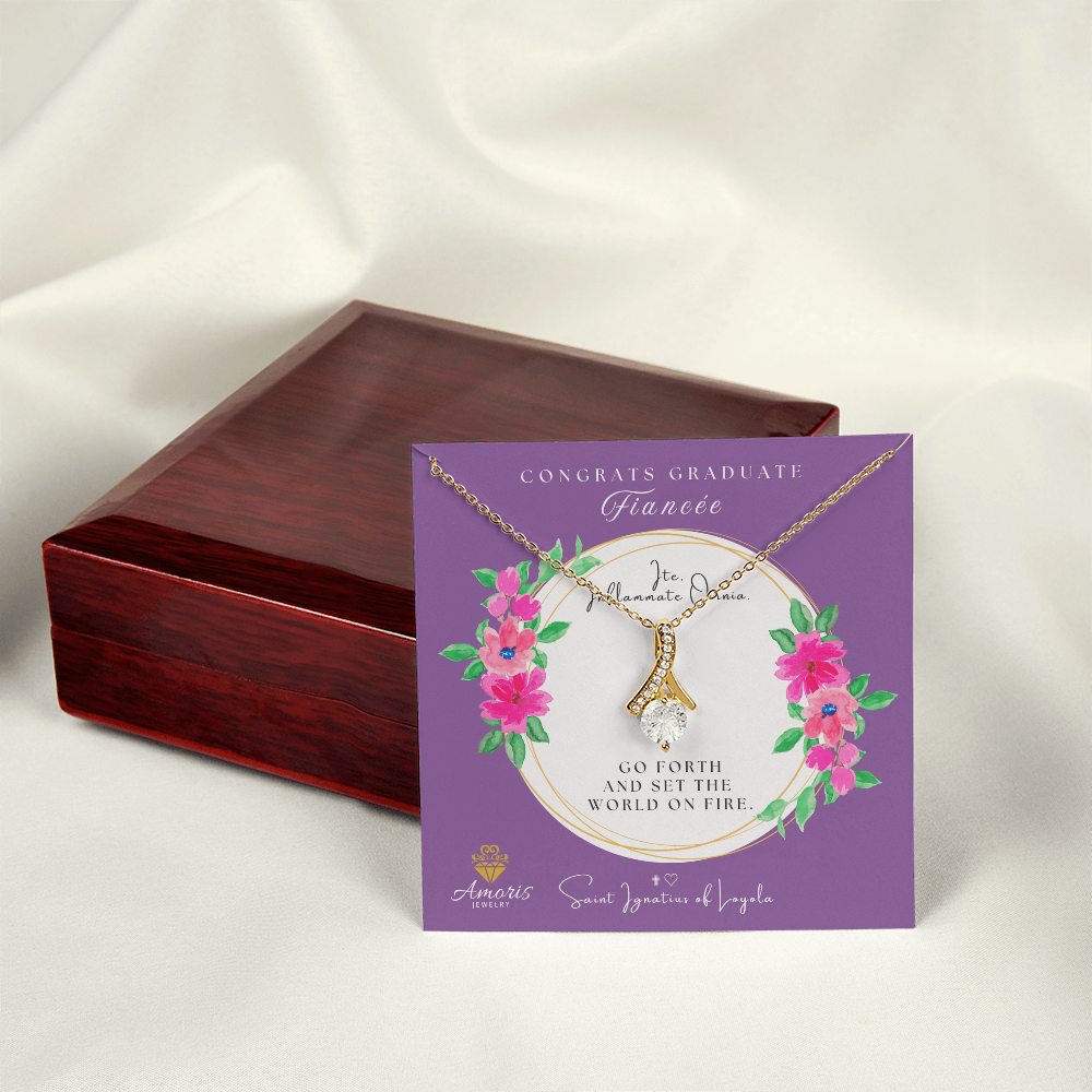 Congrats Graduate Fiancée Necklace with Saint Ignatius of Loyola Quote