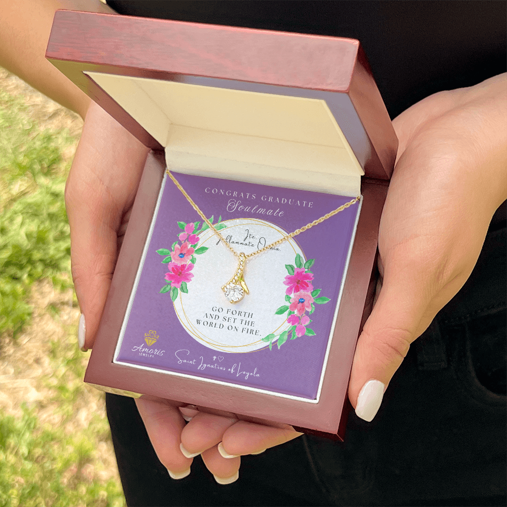 Congrats Graduate Soulmate Necklace with Saint Ignatius of Loyola Quote