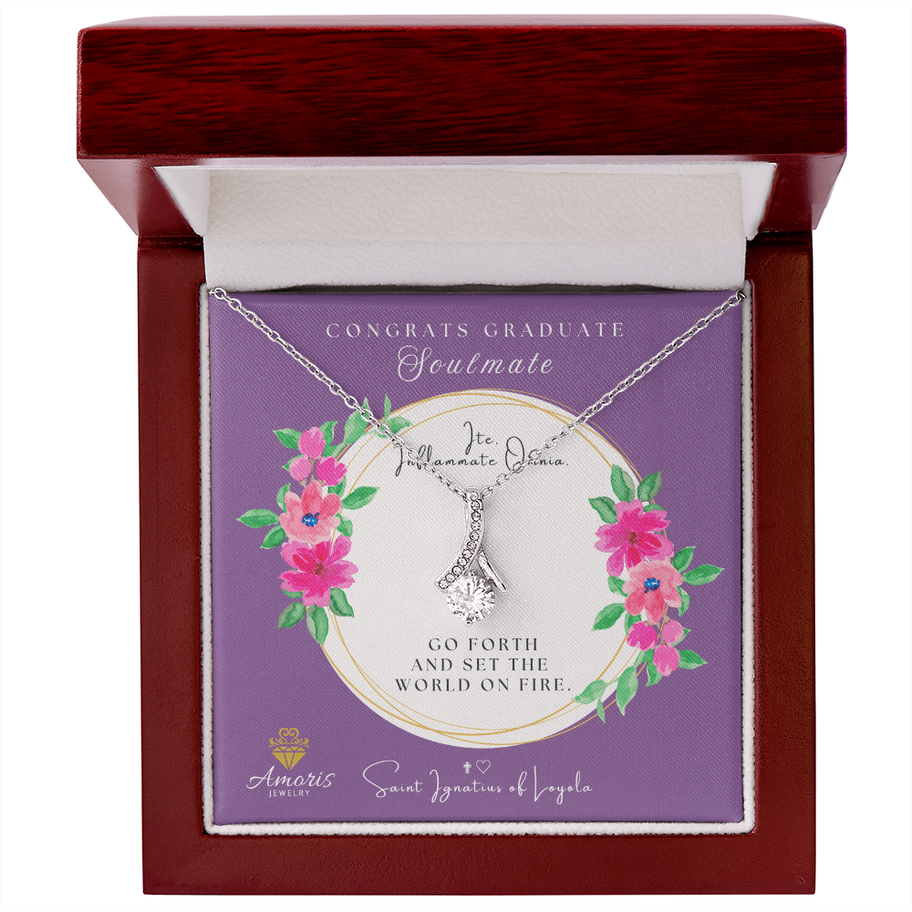Congrats Graduate Soulmate Necklace with Saint Ignatius of Loyola Quote