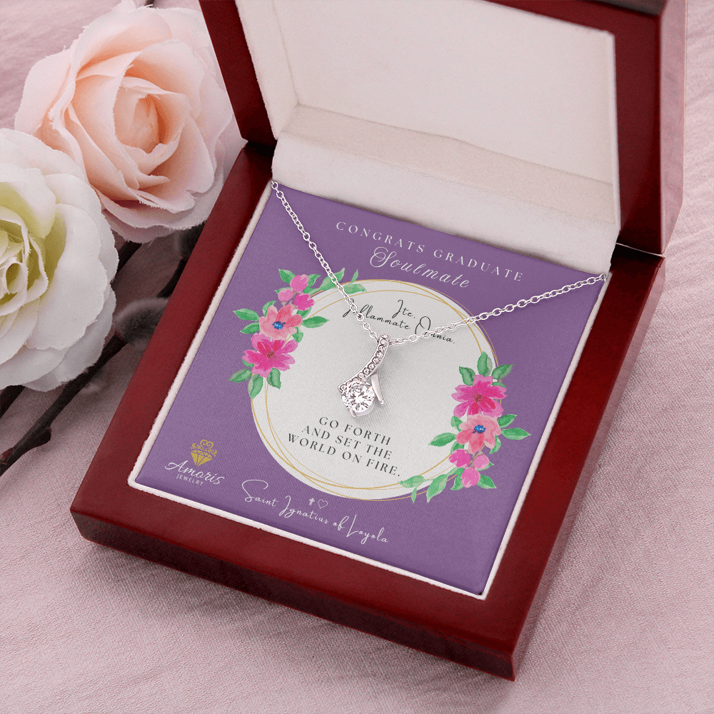 Congrats Graduate Soulmate Necklace with Saint Ignatius of Loyola Quote