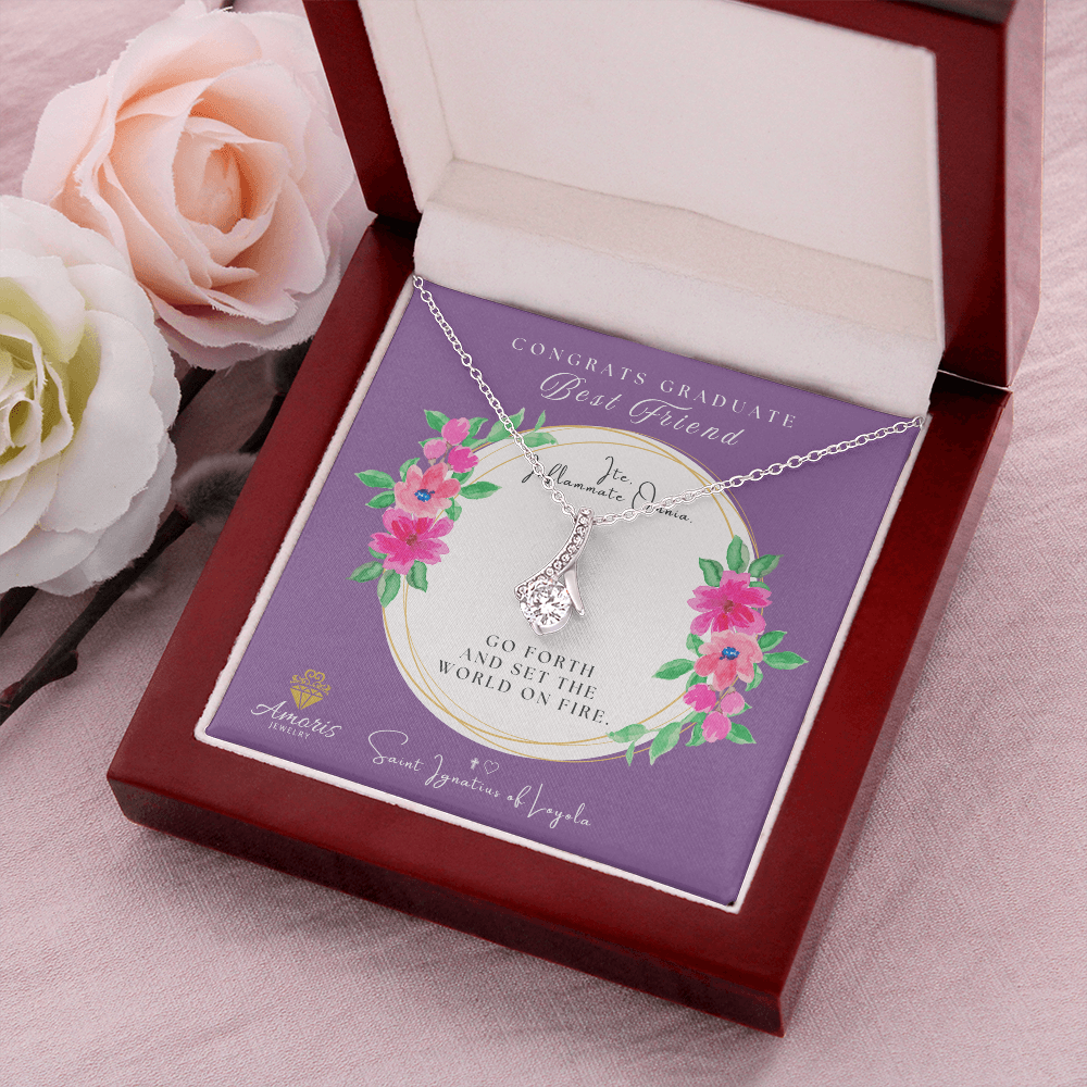 Congrats Graduate Best Friend Necklace with Saint Ignatius of Loyola Quote