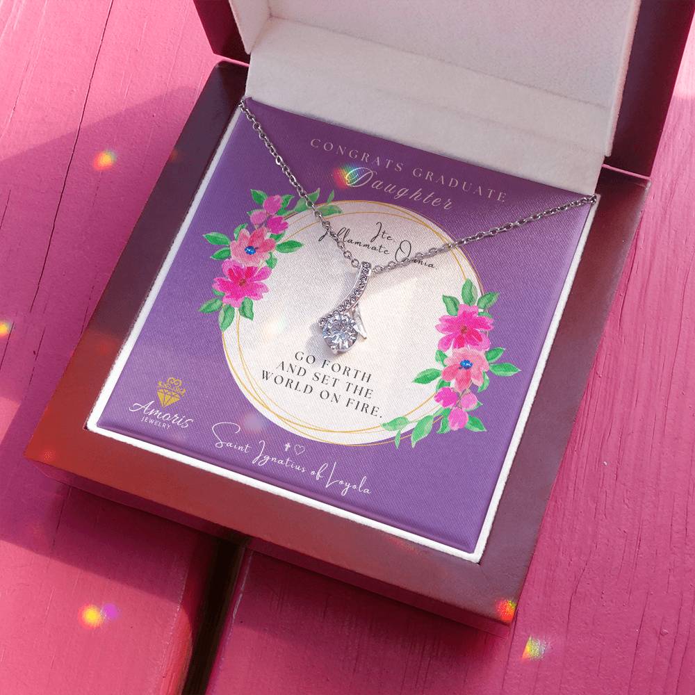 Congrats Graduate Daughter Necklace with Saint Ignatius of Loyola Quote