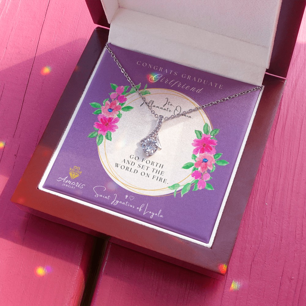 Congrats Graduate Girlfriend Necklace with Saint Ignatius of Loyola Quote