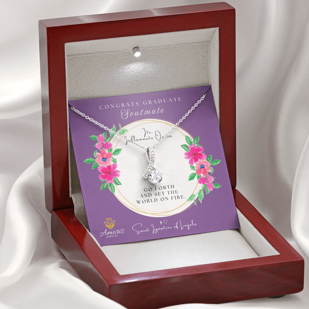 Congrats Graduate Soulmate Necklace with Saint Ignatius of Loyola Quote