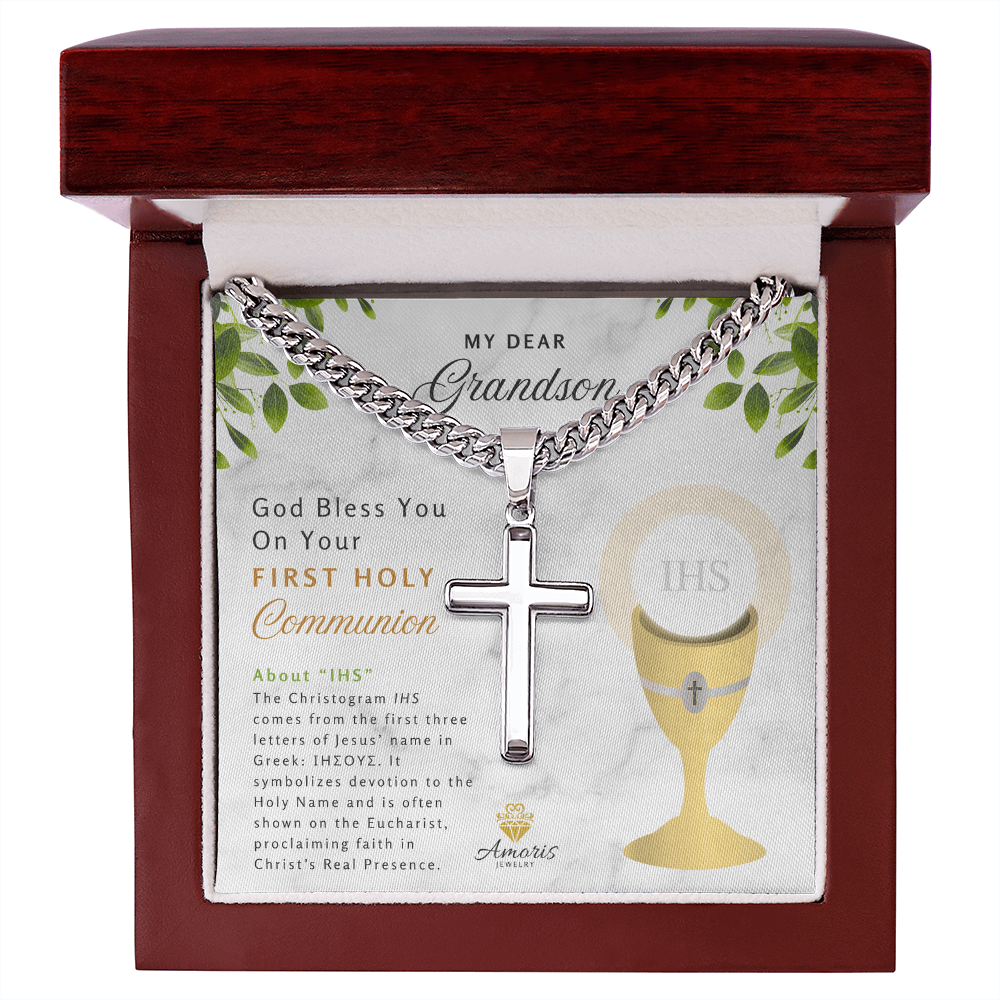 My Dear Grandson First Holy Communion Engraved Cross Necklace