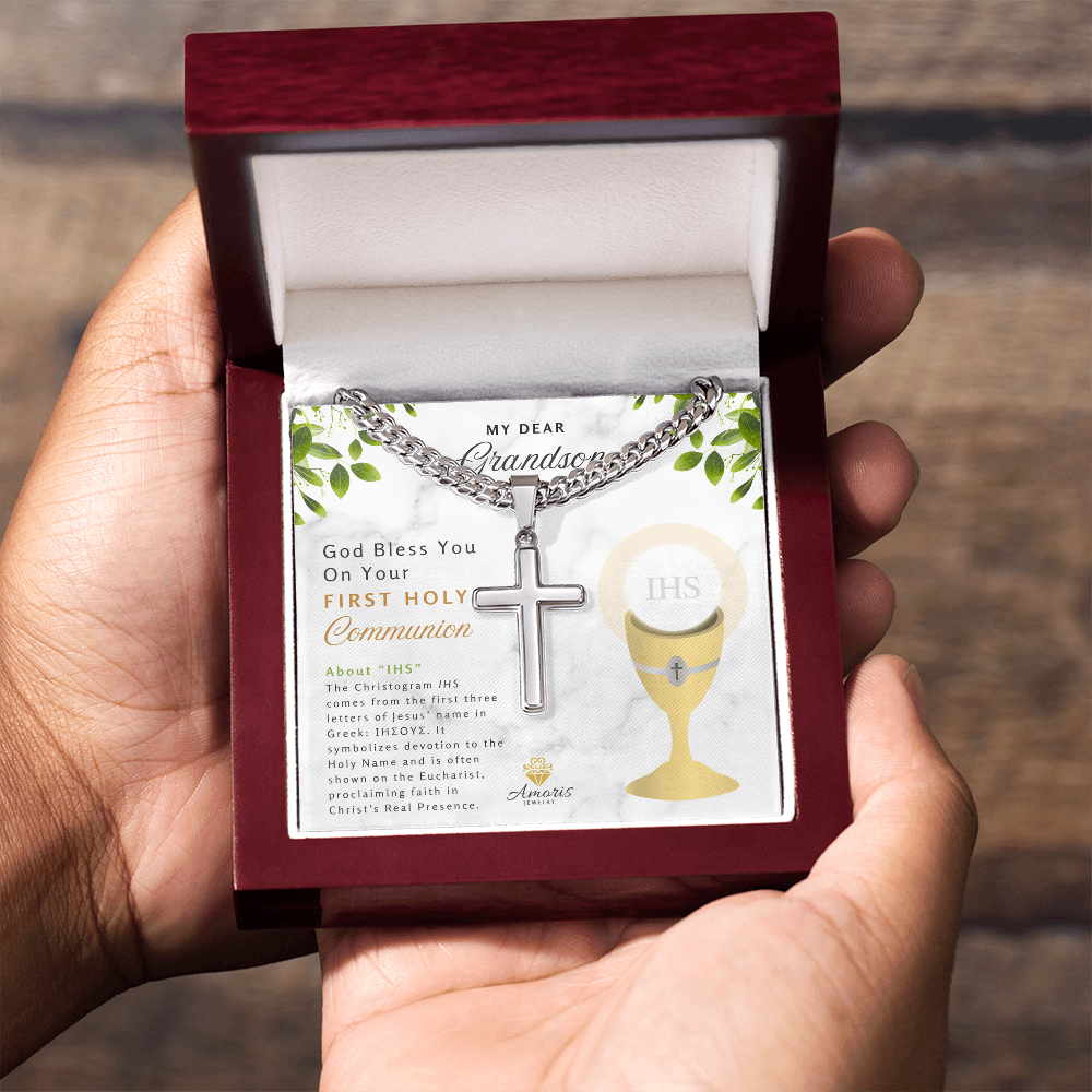 My Dear Grandson First Holy Communion Engraved Cross Necklace