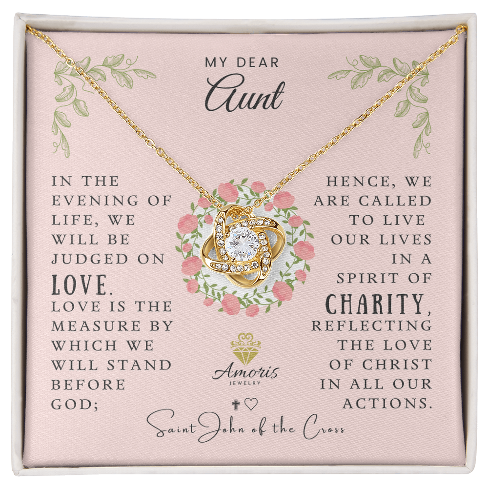 My Dear Aunt Love Knot Necklace with Saint John of the Cross Quote